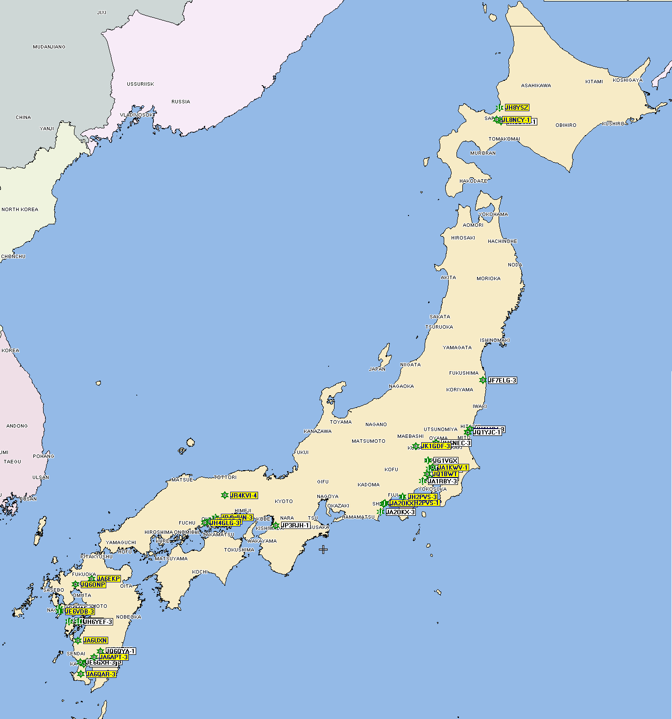 Map of APRS Digipeaters In Japan