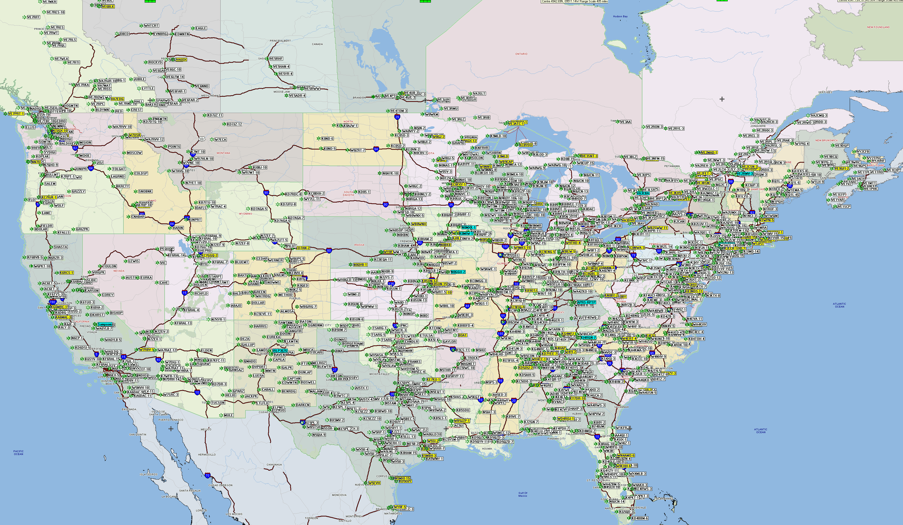 APRS Digipeaters in the US and Canada