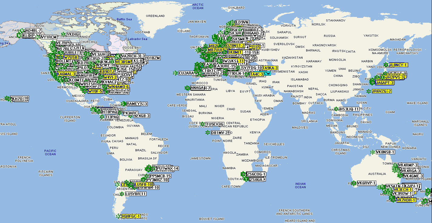 World Map of APRS Digipeaters